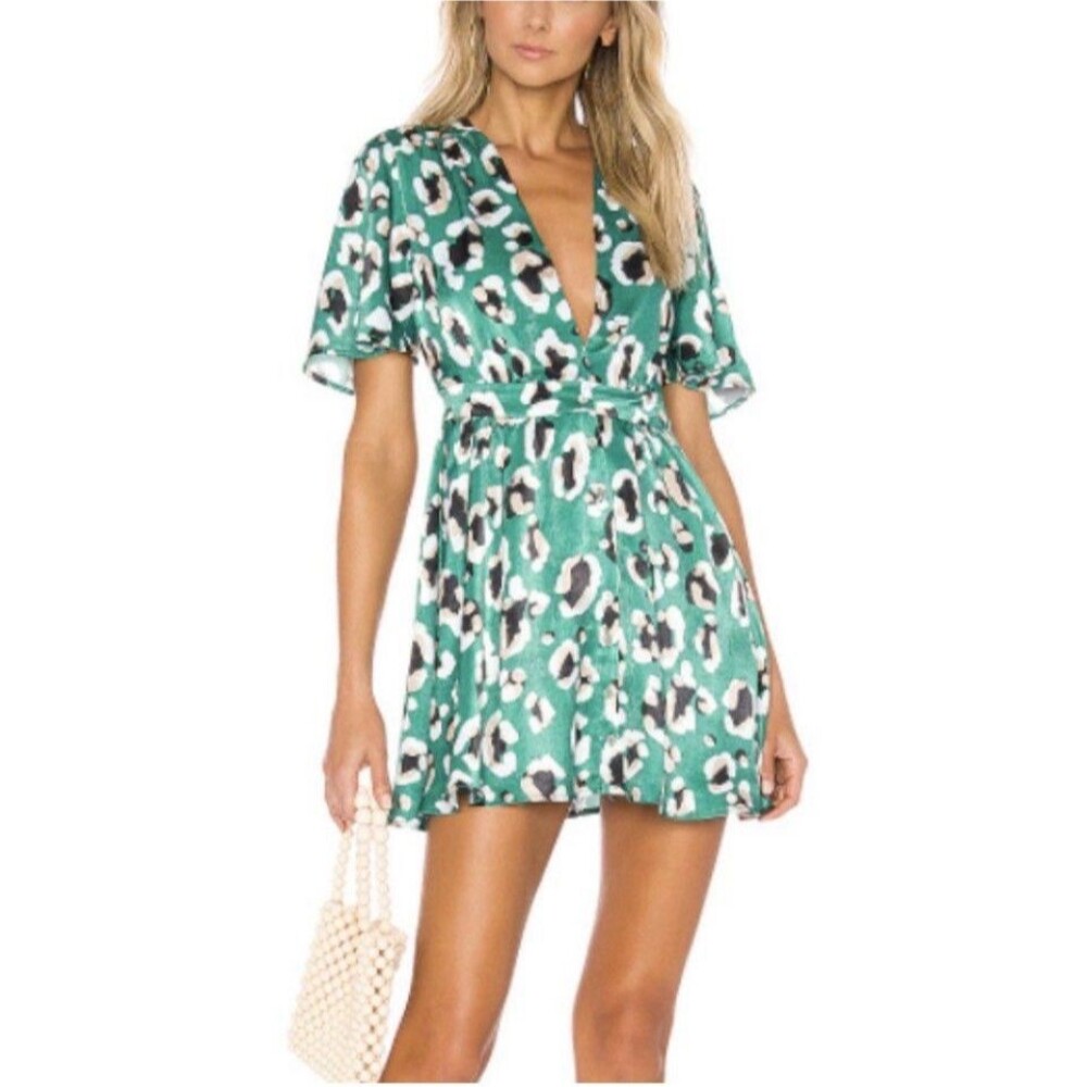 HOUSE OF HARLOW 1960 X Revolve Green Leopard Dawn Dress Medium